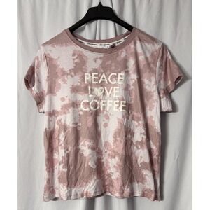NWT Dearfoams Womens Short Sleeve Peace Love Coffee Tee Shirt Top Size Large